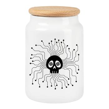 Black microprocessor skull - Cookie Jar with Wooden Lid - white - Front