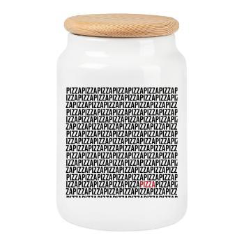 Logo de la pizza noire en rouge - Boîte à biscuits avec couvercle en bois - blanc - Devant