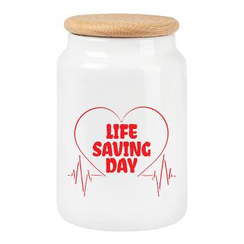 Lifesaver life saving first aid hospital - Cookie Jar with Wooden Lid - white - Front