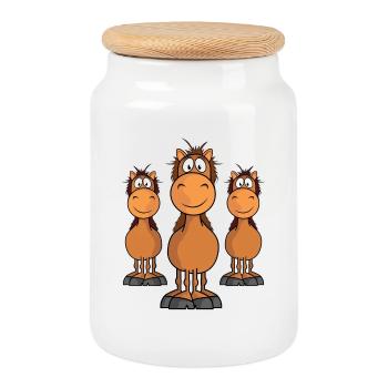 Horse horses rider ride animal gallop foal Heng - Cookie Jar with Wooden Lid - white - Front