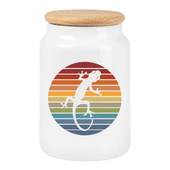 Gecko Silhouette Retro Echse Tier Reptil Geschenk - Keksdose mit Holzdeckel - Weiß - Vorne