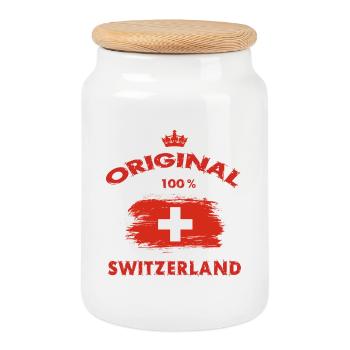 Suisse Original 100% / Cadeau Drapeau National - Boîte à biscuits avec couvercle en bois - blanc - Devant