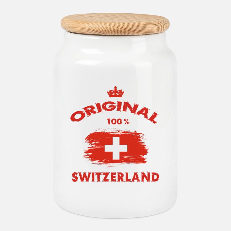 Schweiz Original 100% / Geschenk Nationalflagge - Keksdose mit Holzdeckel - Weiß