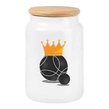 Boule queen petanque crown balls boulen boccia - Cookie Jar with Wooden Lid - white - Front