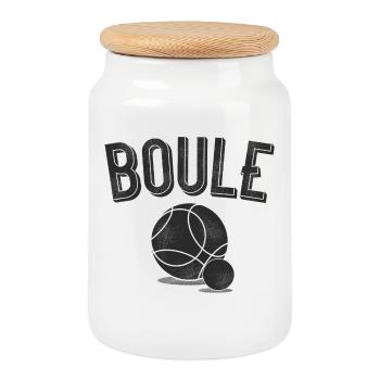 Boule Kugel mit Schweinchen Petanque Boulespieler - Keksdose mit Holzdeckel - Weiß - Vorne
