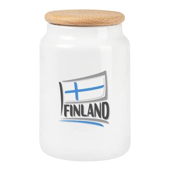 Finnland Souvenir Wahrzeichen, Finnland Flagge Reisen - Keksdose mit Holzdeckel - Weiß - Vorne