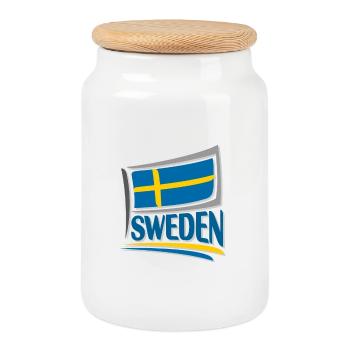 Schweden Souvenir Wahrzeichen, Schweden Flagge Reisen - Keksdose mit Holzdeckel - Weiß - Vorne