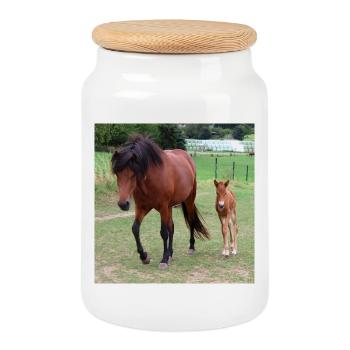 Horse Horse Poster - Cookie Jar with Wooden Lid - white - Front