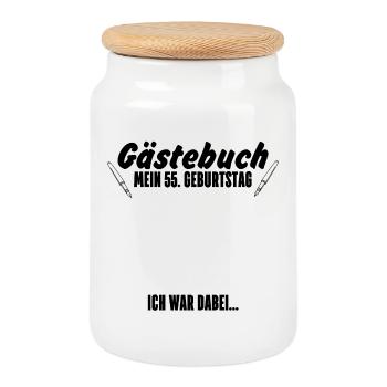 Gästebuch Mein 55. Geburtstag - Keksdose mit Holzdeckel - Weiß - Vorne