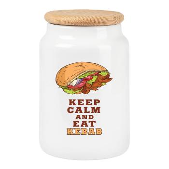 Keep Calm und esse Kebab / Geschenkidee - Keksdose mit Holzdeckel - Weiß - Vorne
