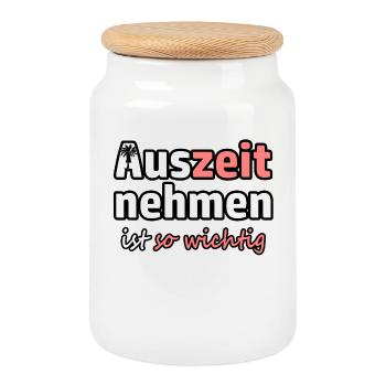 Auszeit Ruhe Urlaub Rente Sprüche - Keksdose mit Holzdeckel - Weiß - Vorne