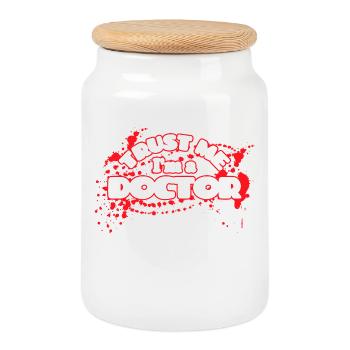 Doctor doctor assistant doctor specialist doctor funny saying - Cookie Jar with Wooden Lid - white - Front