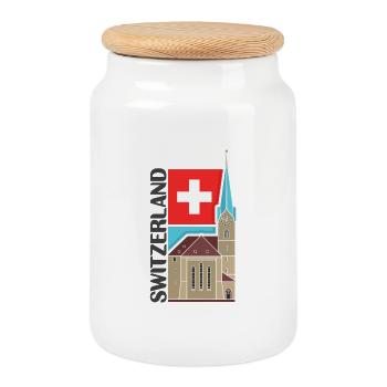Souvenir de la Suisse, voyage en Suisse - Boîte à biscuits avec couvercle en bois - blanc - Devant