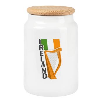 Irland Souvenir Wahrzeichen, Irland Flagge Reisen - Keksdose mit Holzdeckel - Weiß - Vorne