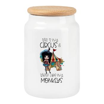 This Is My Circus These Are My Monkeys Spruch - Cookie Jar with Wooden Lid - white - Front