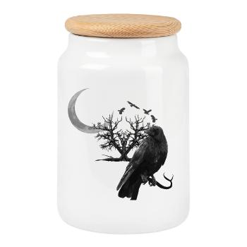kolkrabe, mondsichel, Bäume, gothic design - Keksdose mit Holzdeckel - Weiß - Vorne