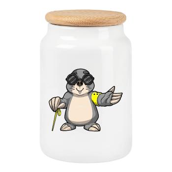 Canne Taupe - Boîte à biscuits avec couvercle en bois - blanc - Devant