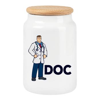 Super-héros médecin médecin assistant médecin médecin d'urgence - Boîte à biscuits avec couvercle en bois - blanc - Devant