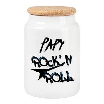 Papy Rock'n Roll Guitare Rockeur - Boîte à biscuits avec couvercle en bois - blanc - Devant