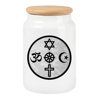 Hinduism Buddhism Judaism Christianity Islam - Cookie Jar with Wooden Lid - white - Front