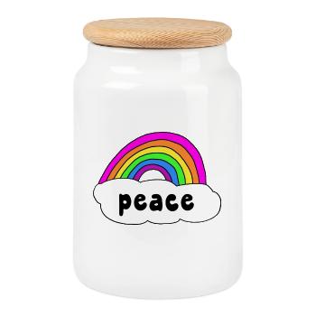 Frieden Peace Regenbogen Wolke - Keksdose mit Holzdeckel - Weiß - Vorne