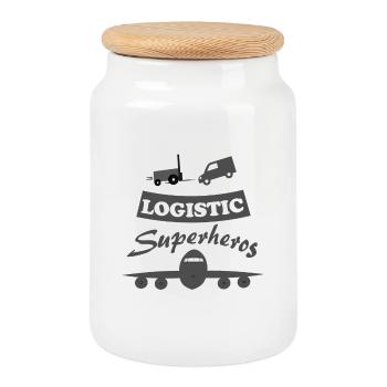 Logistique et transport - Boîte à biscuits avec couvercle en bois - blanc - Devant