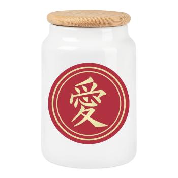autocollant japonais kanji love ai idée cadeau - Boîte à biscuits avec couvercle en bois - blanc - Devant