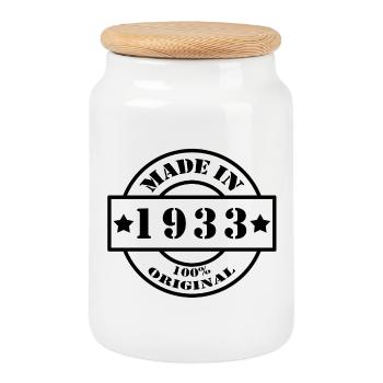 MADE IN 1933 Geburtsjahr Baujahr Jahrgang Geschenk - Keksdose mit Holzdeckel - Weiß - Vorne