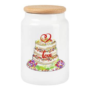 Gâteau sincère avec décor d’amour - Boîte à biscuits avec couvercle en bois - blanc - Devant