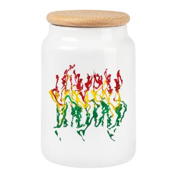 Vivid Reggae Flame Illustration Reggae - Cookie Jar with Wooden Lid - white - Front
