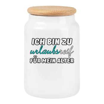 Urlaubsreif Urlaub Ferien Reise Sprüche - Keksdose mit Holzdeckel - Weiß - Vorne
