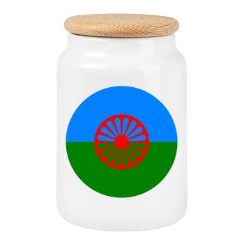 autocollant rond drapeau du peuple roumain idée cadeau - Boîte à biscuits avec couvercle en bois - blanc - Devant