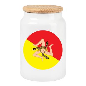 drapeau d’autocollant rond de Sicile autocollant Sicile - Boîte à biscuits avec couvercle en bois - blanc - Devant