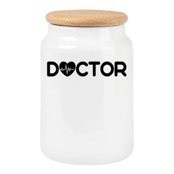 Doctor Family Doctor Doctor Doctor Doctor Assistant Specialist - Cookie Jar with Wooden Lid - white - Front
