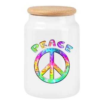 Flower Power Peace Sign Hippie Peace Symbol - Cookie Jar with Wooden Lid - white - Front