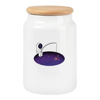 space fisherman - Cookie Jar with Wooden Lid - white - Front