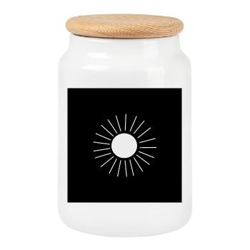 Minimalist Sonnenlogo Design - Keksdose mit Holzdeckel - Weiß - Vorne