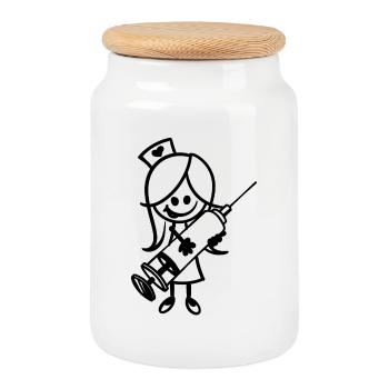 Nurse Nurse Caregiver Social Worker - Cookie Jar with Wooden Lid - white - Front