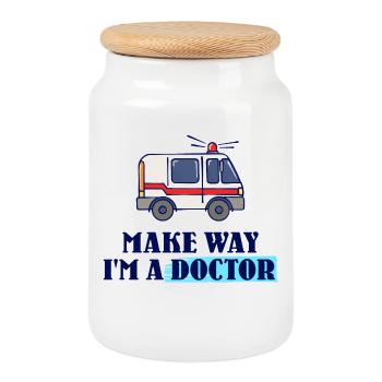 Ambulance Hospital Emergency Doctor Doctor Doctor Specialist - Cookie Jar with Wooden Lid - white - Front