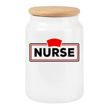 Nurse Nurse Caregiver Nurse - Cookie Jar with Wooden Lid - white - Front