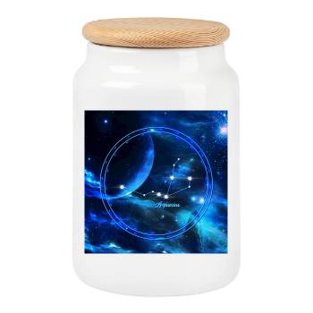Golden Aquarius zodiac sign - Cookie Jar with Wooden Lid - white - Front