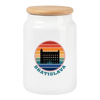 Bratislava Slovaquie Skyline Landmark Souvenir - Boîte à biscuits avec couvercle en bois - blanc - Devant