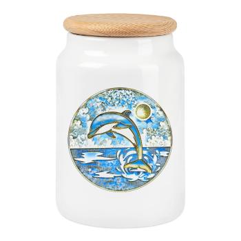 Dauphin mer Liberté - Boîte à biscuits avec couvercle en bois - blanc - Devant