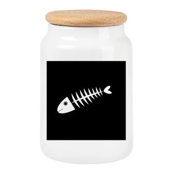 Fish Shirt Fish Motif,Fishing Clothing Gift - Cookie Jar with Wooden Lid - white - Front