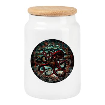Octopus Sea - Cookie Jar with Wooden Lid - white - Front