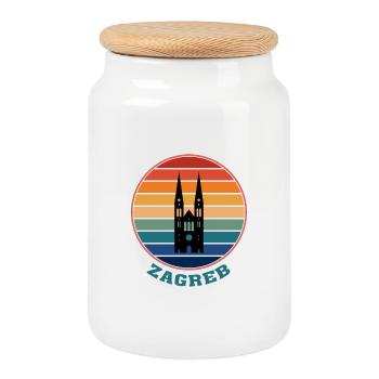 Zagreb Landmark Silhouette Croatia Travel Souvenir - Cookie Jar with Wooden Lid - white - Front