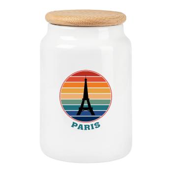 Paris Landmark Silhouette France Voyage Souvenir - Boîte à biscuits avec couvercle en bois - blanc - Devant