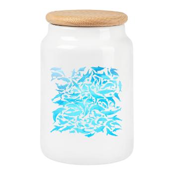 Conception d'habitants de la mer avec poisson / idée cadeau - Boîte à biscuits avec couvercle en bois - blanc - Devant