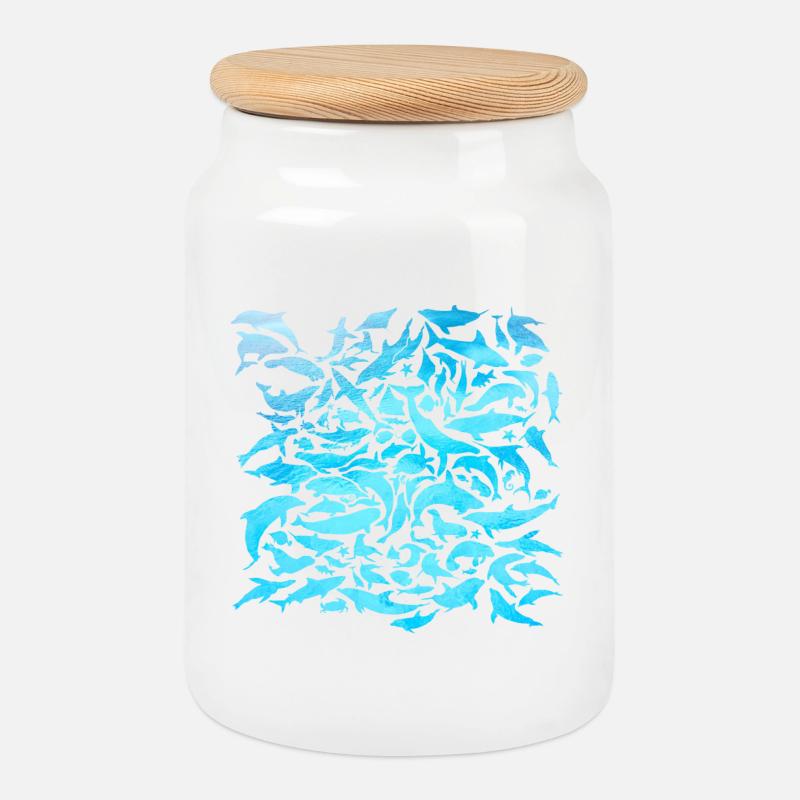 Meeresbwohner Design mit Fischen / Geschenkidee - Keksdose mit Holzdeckel - Weiß