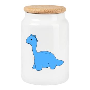 Dino dinosaur - Cookie Jar with Wooden Lid - white - Front